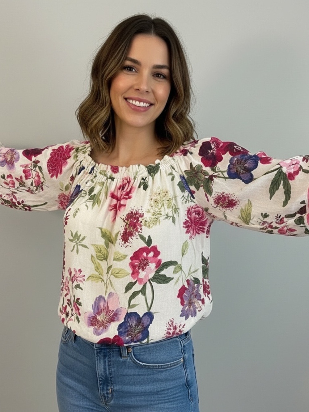 Christian Siriano New York XL Floral Puff Sleeve Peasant Blouse Cottagecore - Picture 2 of 7
